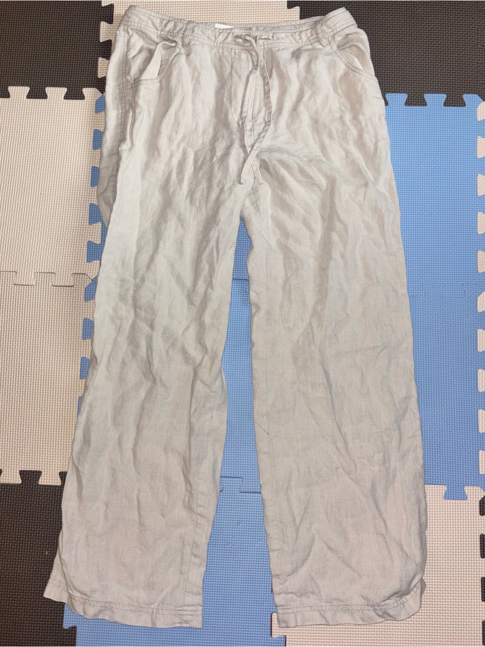 MAGE White 100% Linen Flax Wide Leg Drawstring Pants Summer Casual Women Sz M
